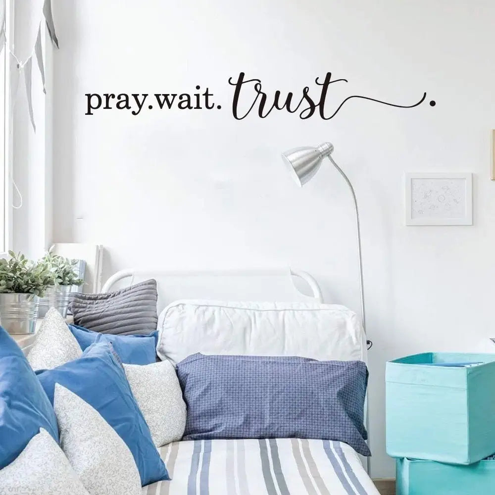 Pray Wait Trust Christian Wall Sticker Bedroom Living Room Jesue Pray Trust Quote Wall Decal Party Bible Verse Vinyl Decor
