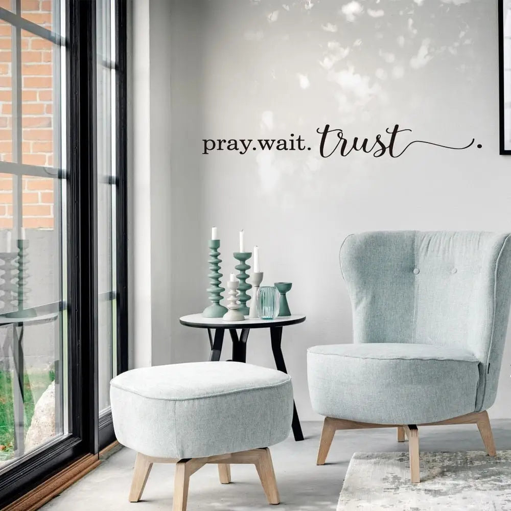 Pray Wait Trust Christian Wall Sticker Bedroom Living Room Jesue Pray Trust Quote Wall Decal Party Bible Verse Vinyl Decor