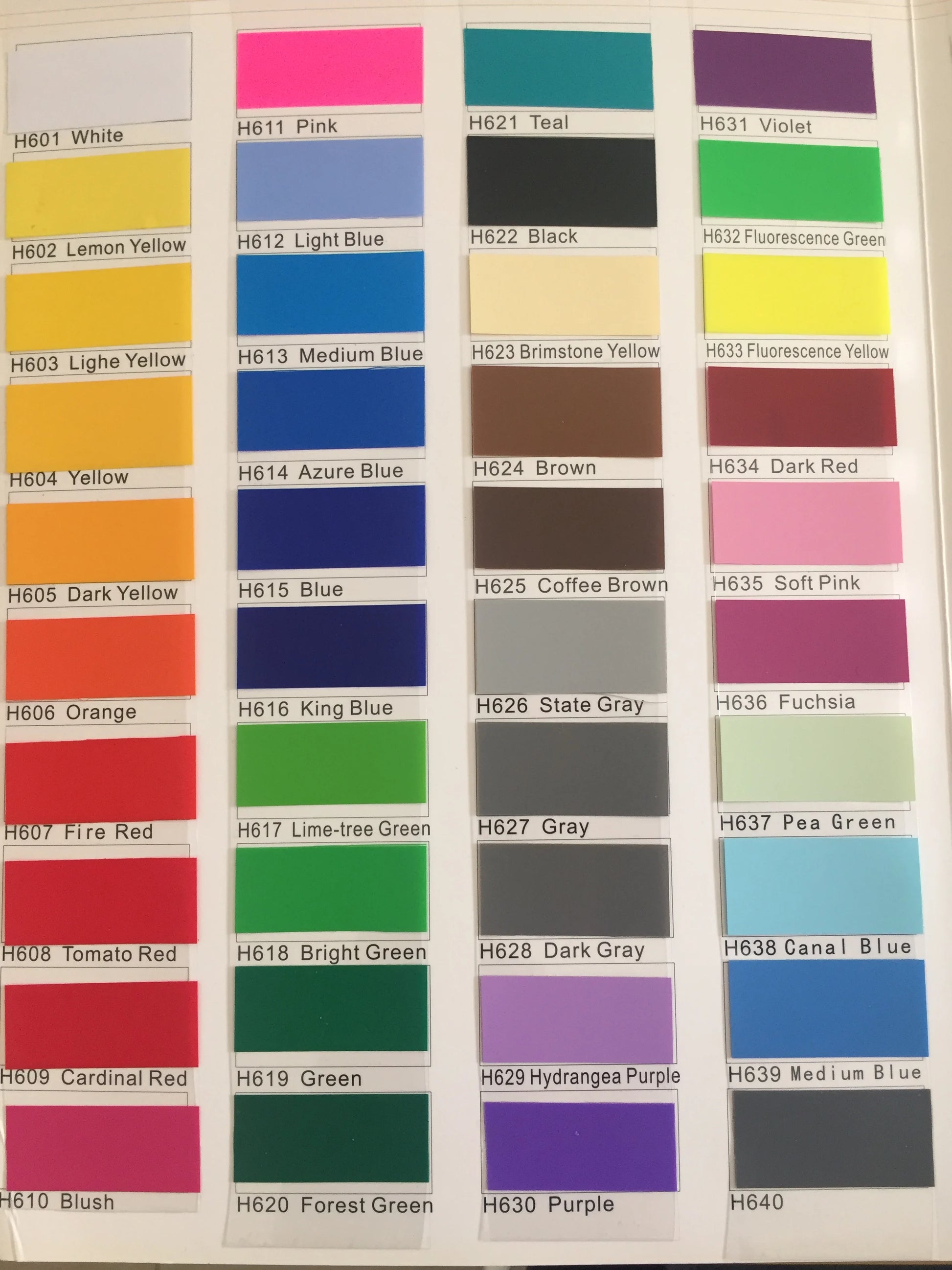 the color chart for the color of the rainbow