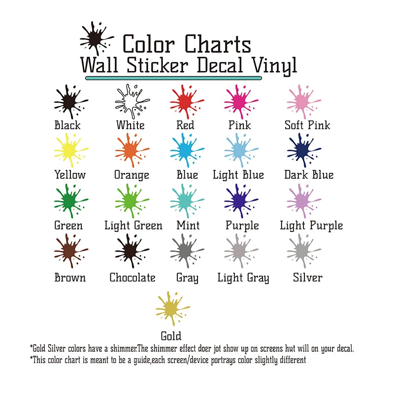 the color chart for the wall sticker decal vinyl