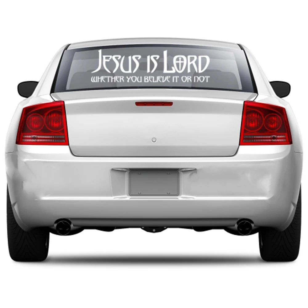 a white car with a sticker that says jesus is lord