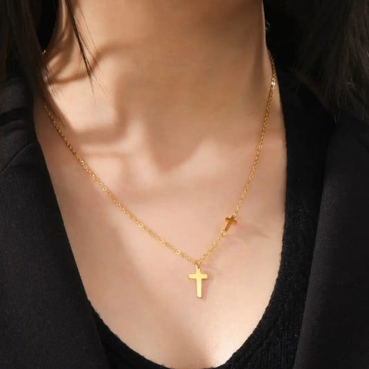 Women Double Cross Choker Necklaces | Christian Necklace | Cross Pendant Necklaces | Necklaces for Women | Gift for Her