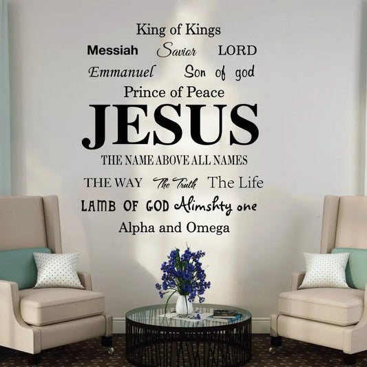 Jesus Name God Messiah Words Wall Sticker Bedroom Living Room Jesus Lord Religion Lettering Wall Decal Kitchen Vinyl Decor