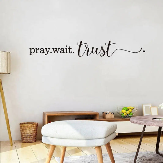Pray Wait Trust Christian Wall Sticker Bedroom Living Room Jesue Pray Trust Quote Wall Decal Party Bible Verse Vinyl Decor
